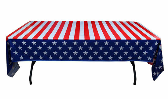 Picture of Exquisite 6-Pack Premium Rectangle American Flag Design Plastic Tablecloth - USA Stars and Stripes Tablecloth Disposable Plastic Table Cover for July 4th - 54 inch. x 108 inch.