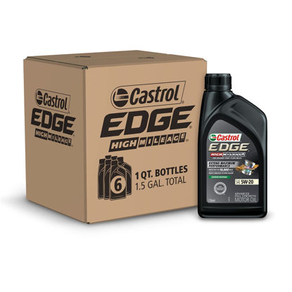 Picture of Castrol - 15D539-6PK Edge High Mileage SAE 5W-20 Advanced Full Synthetic Motor Oil, 1 Quart, 6 Pack