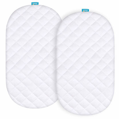 Picture of Waterproof Quilted Bassinet Mattress Pad Cover Compatible with Baby Delight Go with Me Slumber Bassinet/Beside Me Doze Deluxe Bedside Bassinet, 2 Pack, Ultra Soft Bamboo Sleep Surface