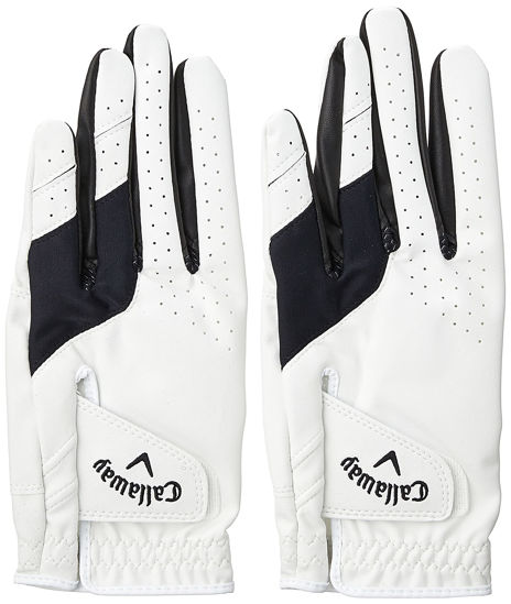 Picture of Callaway Golf Men's Weather Spann Premium Synthetic Golf Glove (Cadet X-Large, Two-Pack, White, Worn on Left Hand)