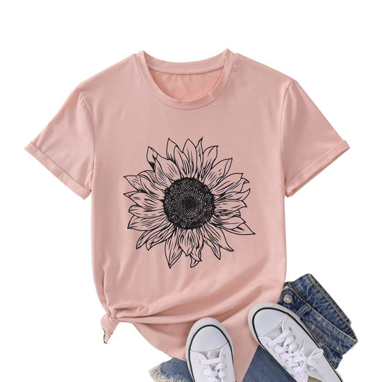 Picture of GLIGLITTR Women's Summer Sunflower T Shirt Cute Flower Graphic Loose Tees Crew Neck Short Sleeve Casual Tops(Pink-B,Medium)