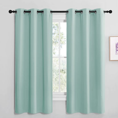 Picture of NICETOWN Aqua Blue Room Darkening Curtains for Kitchen, Window Treatment Thermal Insulated Solid Grommet Room Darkening Curtains/Drapes for Bedroom (Set of 2, 42 inches Wide by 68 inches Long)