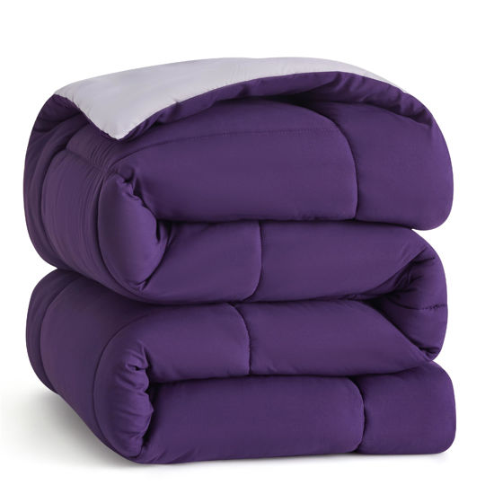 Picture of Bedsure Twin Reversible Comforter Duvet Insert - All Season Quilted Comforters Twin Size, Down Alternative Twin Size Bedding Comforter with Corner Tabs - Plum/Light Purple