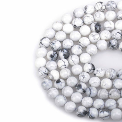 Picture of LPBeads 100PCS 8mm Natural White Howlite Beads Gemstone Round Loose Beads for Jewelry Making with Crystal Stretch Cord