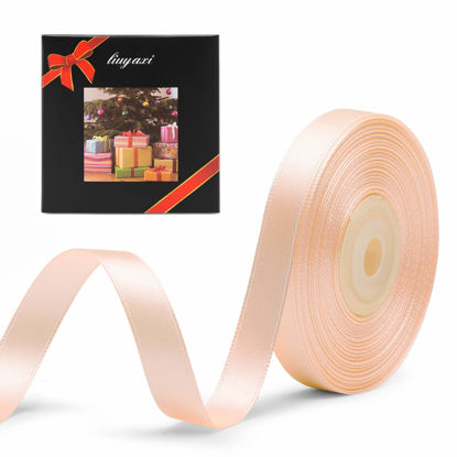 Picture of Solid Color Double Faced Peach Satin Ribbon 3/8" X 25 Yards, Ribbons Perfect for Crafts, Wedding Decor, Bow Making, Sewing, Gift Package Wrapping and More