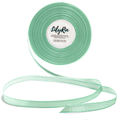 Picture of Malachite Green Ribbon 1/4 Inches 36 Yards Satin Roll Perfect for Scrapbooking, Art, Wedding, Wreath Baby Shower, Packing Birthday, Wrapping Christmas Pastel Green