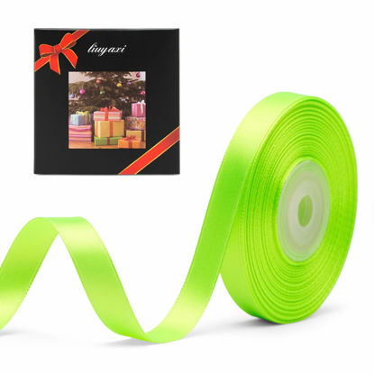 Picture of Solid Color Double Faced Apple Green Satin Ribbon 3/8" X 25 Yards, Ribbons Perfect for Crafts, Wedding Decor, Bow Making, Sewing, Gift Package Wrapping and More