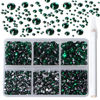 Picture of Bymitel 5000 Pieces 6 Mixed Sizes Glue Fix on Glass Rhinestones Round Crystal Gems Flatback for DIY Jewelry Making with one Picking Pen(6-Sizes 5000PCS, Emerald)