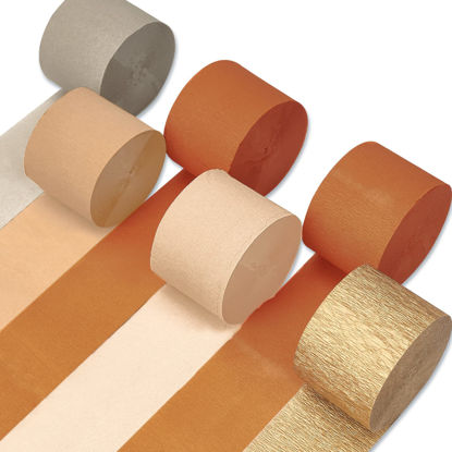 Picture of PartyWoo Crepe Paper Streamers 6 Rolls 492ft, Pack of Metallic Gold, Pumpkin Orange, Peach, Apricot, Sand White Crepe Paper for Birthday Decorations, Baby Shower Decorations (1.8 Inch x 82 Ft/Roll)