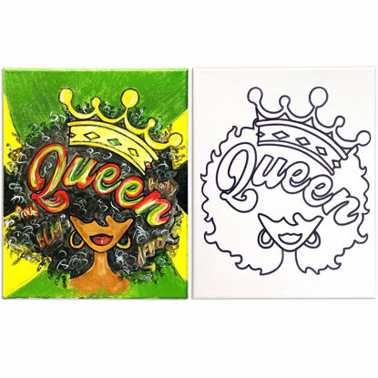 Picture of Canvas Painting | Pre Drawn Stretched Cotton Canvas | Afro Queen 2 | Birthday Gift | Adult Sip and DIY Paint Party Favor | Queen 2 | (11x14)