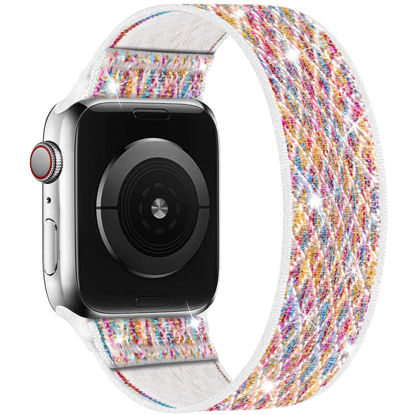 Picture of ENJINER Stretchy Nylon Solo Loop Bands Compatible with Apple Watch 38mm 40mm 41mm 42mm 44mm 45mm 49mm Ultra iWatch Series 8 7 SE 6 5 4 3 2 1 Strap, Sport Elastic Braided Women Men No Buckles Clasps Wristband, Colorful Mermaid Princess 42/44/45/49mm S