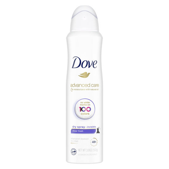 Picture of Dove Advanced Care Invisible Dry Spray Antiperspirant Deodorant No White Marks on 100 Colors Sheer Fresh 48-Hour Sweat and Odor Protecting Deodorant for Women 3.8 oz, Pack of 12