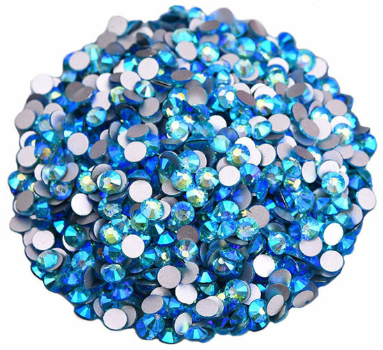 Picture of Jollin Glue Fix Crystal Flatback Rhinestones Glass Diamantes Gems for Nail Art Crafts Decorations Clothes Shoes(ss20 576pcs, Aquamarine AB)