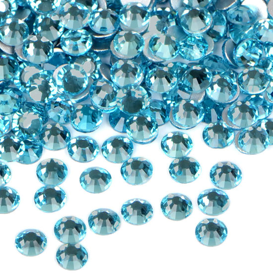 Picture of 2880PCS Art Nail Rhinestones non Hotfix Glue Fix Round Crystals Glass Flatback for DIY Jewelry Making with one Picking Pen (ss10 2880pcs, Aquamarine)