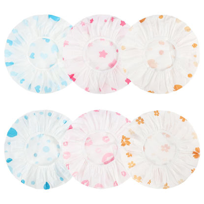 Picture of 6 Pcs Shower Caps, Waterproof Bath Caps Plastic Reusable Shower Caps Bath Hair Caps for Women Kids