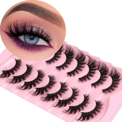 Picture of False Eyelashes Fluffy Faux mink Lashes Wispy Cat Eye Lashes Dramatic Long Fake Lashes Extensions Strip Eyelashe Pack 8 Pairs