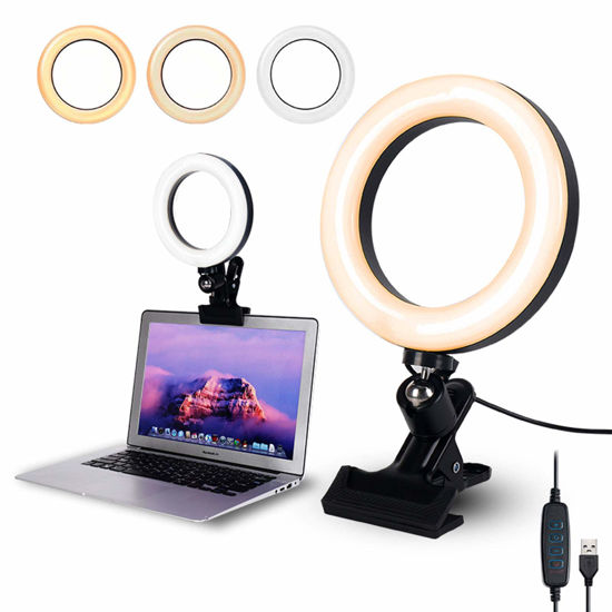 Picture of Video Conference Lighting,6.3" Selfie Ring Light with Clamp Mount for Video Conferencing,Webcam Light with 3 Light Modes&10 Level Dimmable for Laptop/PC Monitor/Desk/Bed/Office/Makeup/YouTube/TIK Tok