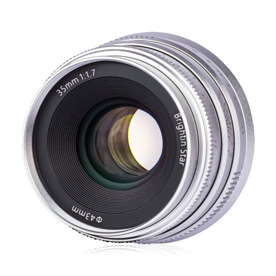 Picture of Brightin Star 35mm F1.7 Large Aperture APS-C Manual Focus Prime Fixed Mirrorless Camera Lens, Fit for Panasonic Olympus Micro4/3 G7, G85, GX9, G7KS, EPM1/2, EM1, EP1/P2/P3/P5, PL 1/2/3/5/6(Silver)