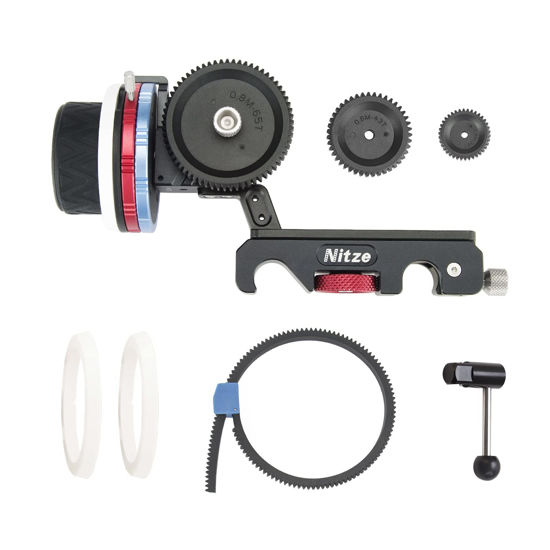 Picture of Nitze 15mm Follow Focus Kit with 3 Reversible Drive Gears, 3 Marking Disks, Gear Ring Belt and Crank, A/B Hard Stops and 360° Infinity Zoom Adjustable Dual Rod Cine Follow Focus - MF15D