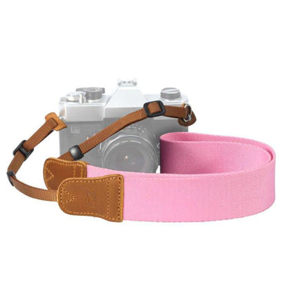 Picture of PADWA Pink Camera Straps for Photographers - Full Grain Crazy Horse Leather Head,1.5" Wide Pure Cotton Woven Camera Strap,Adjustable Shoulder Neck Strap for Cameras,Great Gift for Photographers