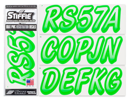 Picture of Stiffie Whipline White/Electric Green 3" Alpha-Numeric Registration Identification Numbers Stickers Decals for Boats & Personal Watercraft