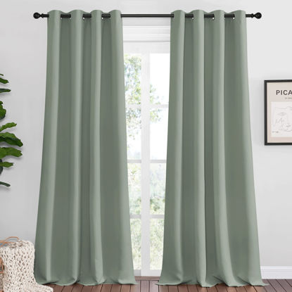 Picture of NICETOWN Greyish Green Blackout Curtains 102" Long for Office, 55" Wide, 2 Pieces, Dining Room, Guest Room, Sound Reducing Heat and Cold Block Curtain Panels for Modern Room Decorative