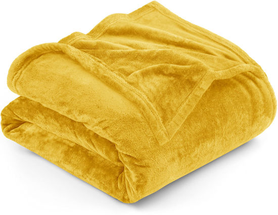 Picture of Utopia Bedding Fleece Blanket Queen Size Yellow 300GSM Luxury Fuzzy Soft Anti-Static Microfiber Bed Blanket (90x90 Inches)