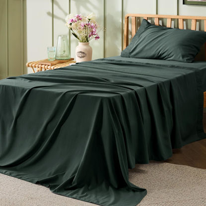 Picture of Bedsure Twin Sheets Set - Soft 1800 Twin Bed Sheets for Boys and Girls, 3 Pieces Hotel Luxury Forest Green Sheets Twin, Easy Care Polyester Microfiber Cooling Bed Sheet Set