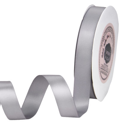 Picture of VATIN 5/8 inch Double Faced Polyester Grey/Silver Satin Ribbon -Continuous 25 Yard Spool, Perfect for Wedding Decor, Wreath, Baby Shower,Gift Package Wrapping and Other Projects