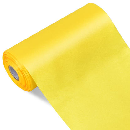 Picture of TONIFUL 6 inch x 22yd Wide Lemon Light Yellow Satin Ribbon Solid Fabric Ribbon for Cutting Sewing Ceremony Party Decoration Chair Sash Table Runner Car Bows Indoor Outdoor Yard Decor