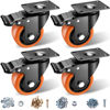 Picture of ASRINIEY Casters, 3" Caster Wheels, Orange Polyurethane Castors, Top Plate Swivel Wheels, Casters Set of 4, Locking Casters for Furniture and Workbench, Heavy Duty Casters, 4 Pack Casters with Brake