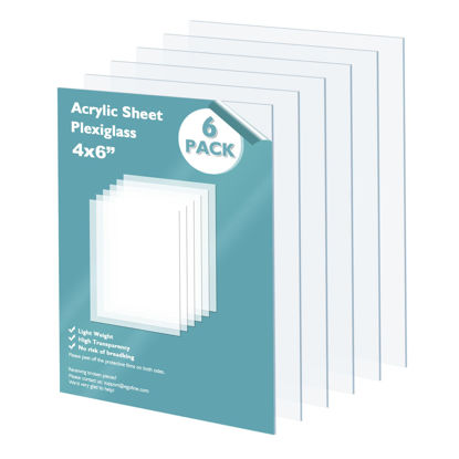 Picture of Egofine Plexiglass Sheets Acrylic Sheets 6 Pack of 4x6’’ 0.04 Thick Clear Plastic Cast Transparent Plexi Glass for Crafting Projects, Replacement Picture Frame Glass, DIY Display, Easy to Cut