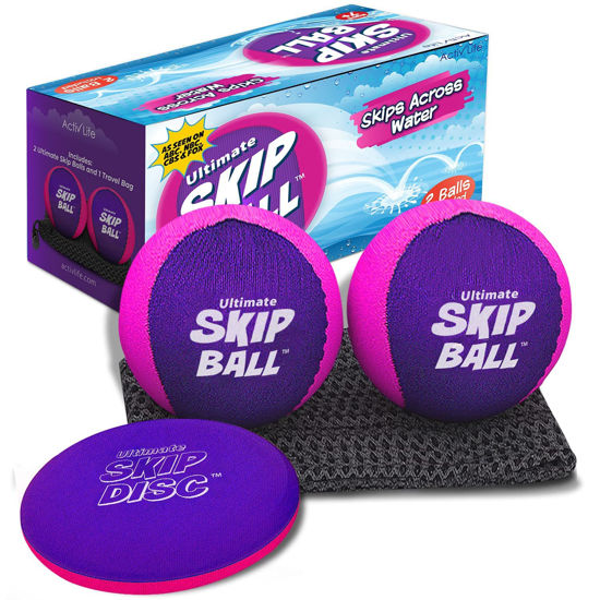 Picture of Activ Life The Ultimate Skip Water Bouncing Basketball Recreation_Ball, Create Lasting Memories 2 Inch Kids Ball (8.8 Ounces When Filled), for All Ages 2 Pack, Pink/Purple [with Skip Disc]