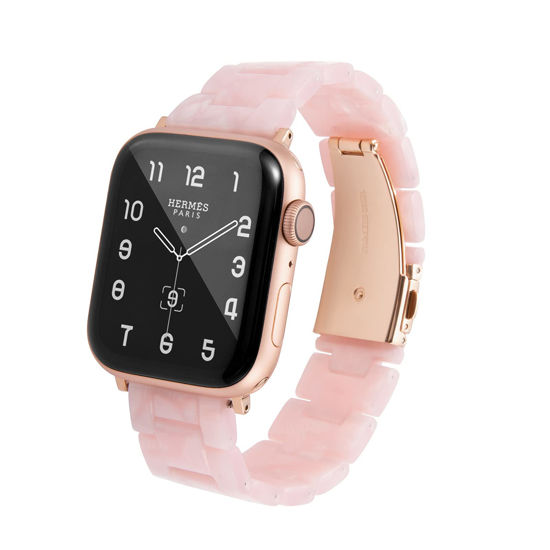 Picture of HOPO Compatible With Apple Watch Band 38mm 40mm 42mm 44mm Thin Light Resin Strap Bracelet With Stainless Steel Buckle Replacement For iWatch Series 8 7 6 5 4 3 2 1 SE (Pearl Pink/Rose Gold,42/44/45/49mm)