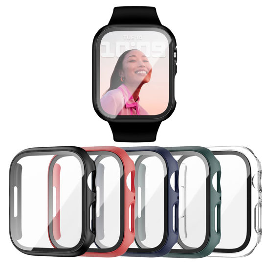 Picture of 5 Pack Case for Apple Watch Series 3 2 1 38mm with Tempered Glass Screen Protector, Haojavo Full Hard Ultra-Thin Scratch Resistant Bumper Protective Cover for iWatch 38mm Accessories(5 Colors)