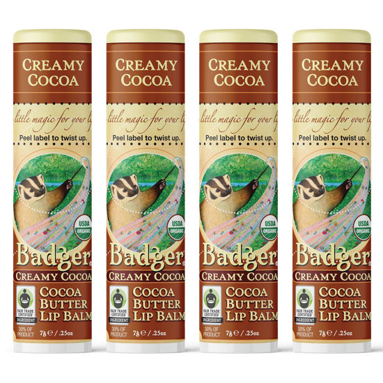 Picture of Badger - Cocoa Butter Creamy Cocoa, Certified Organic Fair Trade, Lip Butter, Care Lip Balm, 0.25 oz (4 Pack)