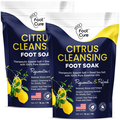 Picture of Citrus Detox Foot Soak With Epsom Salts - for Foot Callus, Immune Boost, Damaged Toenail, Athletes Foot, Pedicure and Soothes Tired Aching Feet - Made in USA 16 oz (Pack of 2)