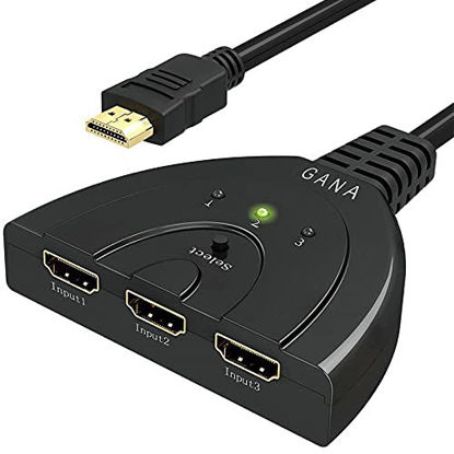 Picture of HDMI Switch,GANA Gold Plated 3-Port HDMI Switcher,Splitter, Supports Full HD1080p, 3D with High Speed Pigtail Cable