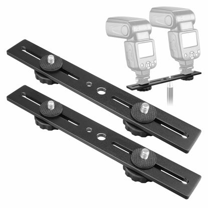 Picture of Dual Flash Bracket,Chromlives Dual Tripod Mount Bracket,1/4" Dual Camera Mount Flash Extension Bar,8" Dual Tripod Bracket for Camera,LED Light,DSLR Camera,Tripod,Flash Light(2 Pack)