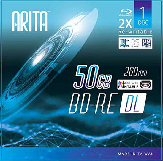 Picture of 2 Pack Arita BD-RE DL Rewritable 50GB Double Layers 2X 260Min White Inkjet Hub Printable Blank Disc w/Jewel Case