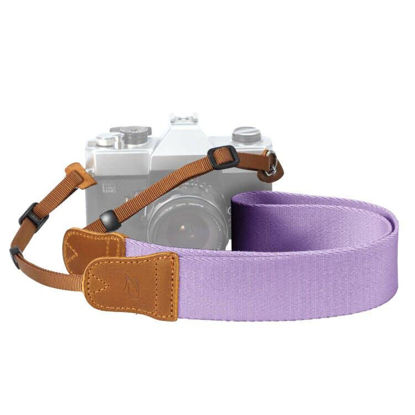 Picture of PADWA Light Purple Camera Straps for Photographers - Full Grain Crazy Horse Leather Head,1.5" Wide Pure Cotton Woven Camera Strap,Adjustable Shoulder Neck Strap for Cameras,Great Gift for Photographers