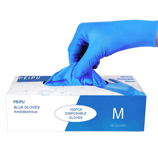 Picture of PEIPU Nitrile Gloves Disposable Gloves (Medium, 100-Count), 4 Mil,Powder Free, Cleaning Service Gloves, Latex Free