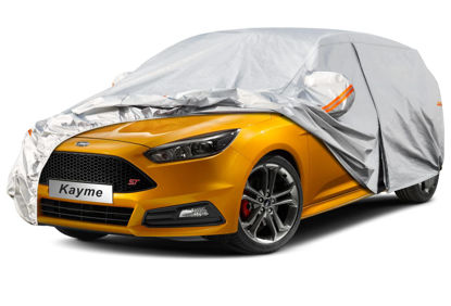 Picture of Kayme 6 Layers Hatchback Car Cover Waterproof All Weather for Automobiles, Outdoor Full Cover Rain Sun UV Protection with Zipper Cotton, Universal Fit for Hatchback (Up to 177 inch)