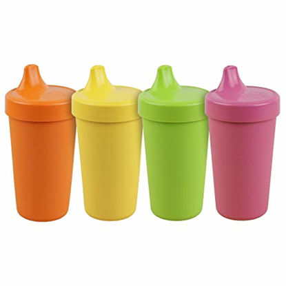 Picture of Re Play 4pk - 10 oz. No Spill Sippy Cups for Baby, Toddler, and Child Feeding in Orange, Yellow, Lime Green and Bright Pink - BPA Free - Made in USA from Eco Friendly Recycled Milk Jugs - Citrus