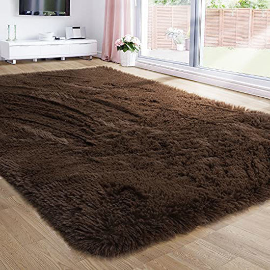 Picture of Brown Area Rug for Bedroom,4'X6',Fluffy Shag Rug for Living Room,Furry Carpet for Kids Room,Shaggy Throw Rug for Nursery Room,Fuzzy Plush Rug,Brown Carpet,Rectangle,Cute Room Decor for Baby