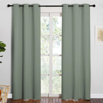 Picture of NICETOWN 84 inches Blackout Curtains for Office and Theater, Thermal Insulated Solid Grommet Drapes for Living Room (Greyish Green, 1 Pair, 42 inches Wide)