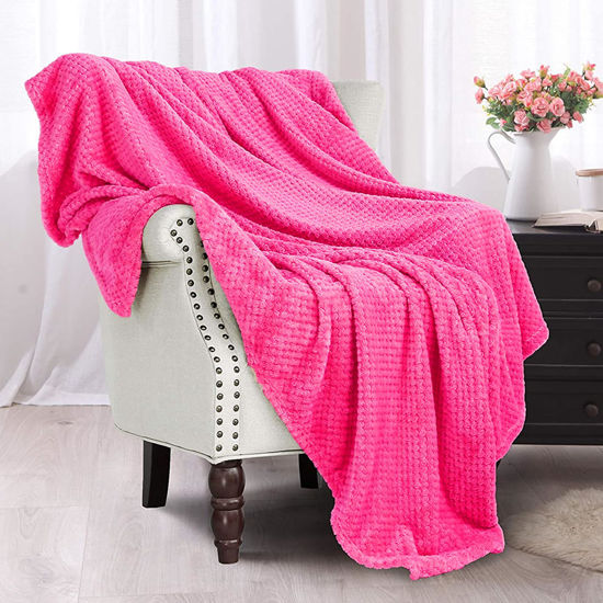 Picture of Exclusivo Mezcla Waffle Textured Soft Fleece Blanket, Large Throw Blanket, Cozy, Warm and Lightweight (Fuchsia, 50x70 inches)