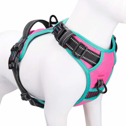 Picture of PHOEPET 2019 Upgraded No Pull Dog Harness, Reflective Adjustable Vest, with a Training Handle + 2 Metal Leash Hooks+ 3 Snap Buckles +4 Slide Buckles(S, Pink)