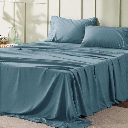 Picture of Bedsure King Size Sheets - Soft 1800 Sheets for King Size Bed, 4 Pieces Hotel Luxury Mineral Blue Sheets King, Easy Care Polyester Microfiber Cooling Bed Sheet Set