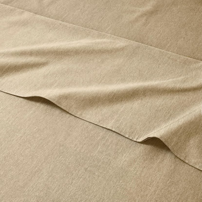 Picture of King Size Sheet Set - Breathable & Cooling Sheets - Softer Than Jersey Cotton - Same Look as Jersey Knit Sheets & T-Shirt Sheets - Deep Pockets - Easy Fit - 4 Piece Set - Wrinkle Free - Heathered Tan